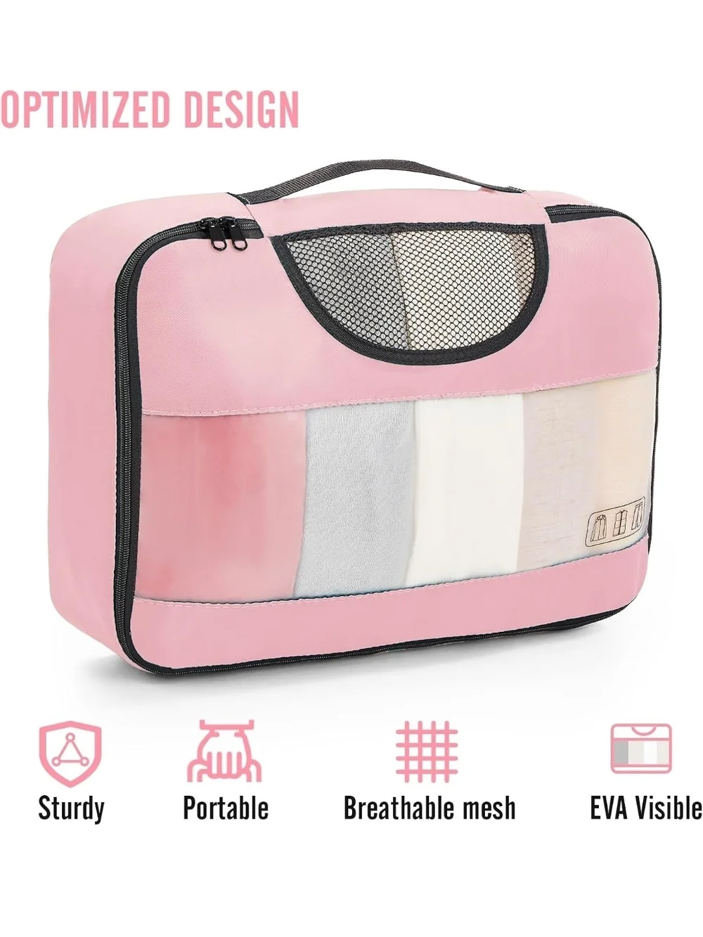 Travel Packing Cube Set with Laundry Bag & Cosmetic Case - Pink